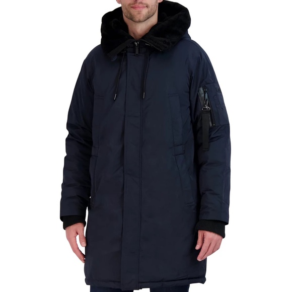 Men's Long Parka with Faux Fur Lined w/ Hood - Picture 1 of 3